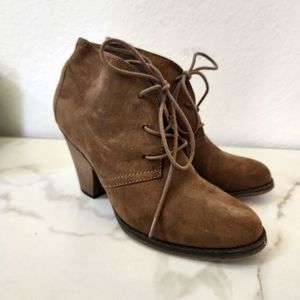 MIA Boots Womens Lace Up Booties Beige Faux Suede Block Heels